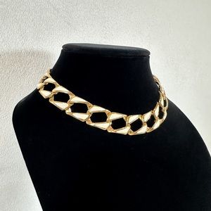 Vintage 1980s/90s Napier Women’s Necklace Bright Gold Tone White Collar 16”